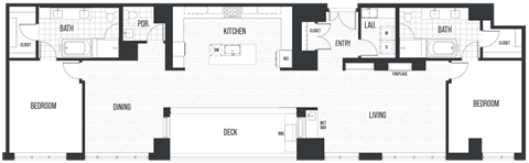 Penthouse 2802.  A 2 bedroom, 2.5 bath penthouse floor plan at The Quincy in Downtown Denver.